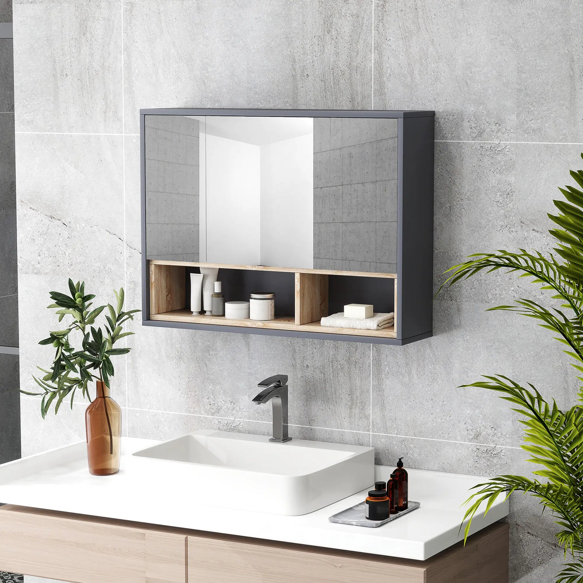 Wall Mounted Medicine Cabinet with Mirror, Shelves, Grey Mirror Medicine Cabinets at Gallery Canada
