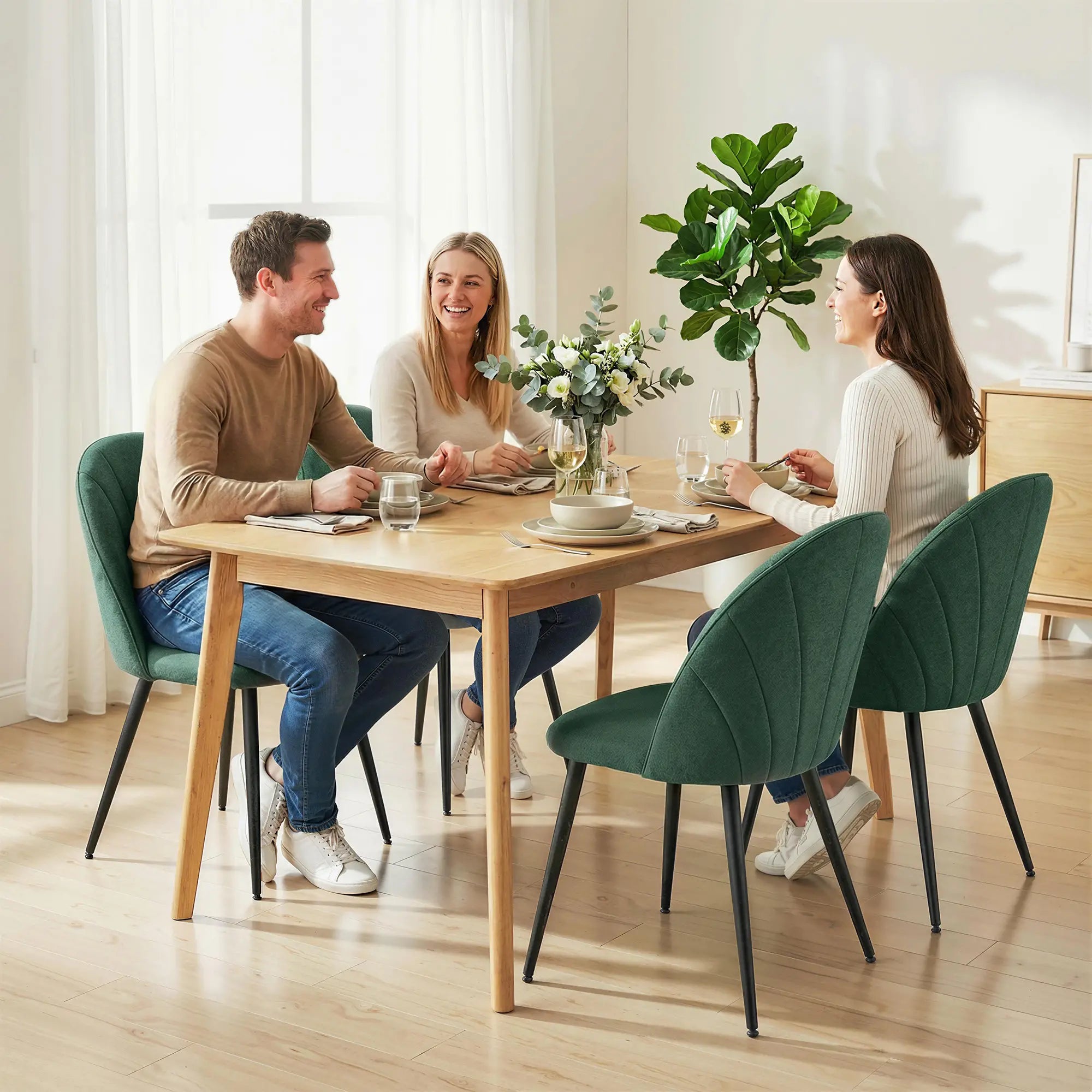 Modern Dining Chairs Set of 4, Upholstered with Metal Legs, Green Dining Chairs at Gallery Canada