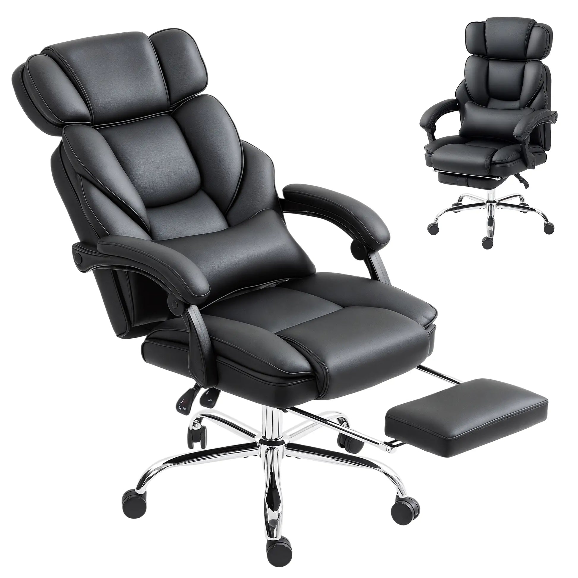 PU Leather Office Chair, Reclining with Footrest, Adjustable Headrest, Lumbar Support, Black Executive & Manager Chairs at Gallery Canada