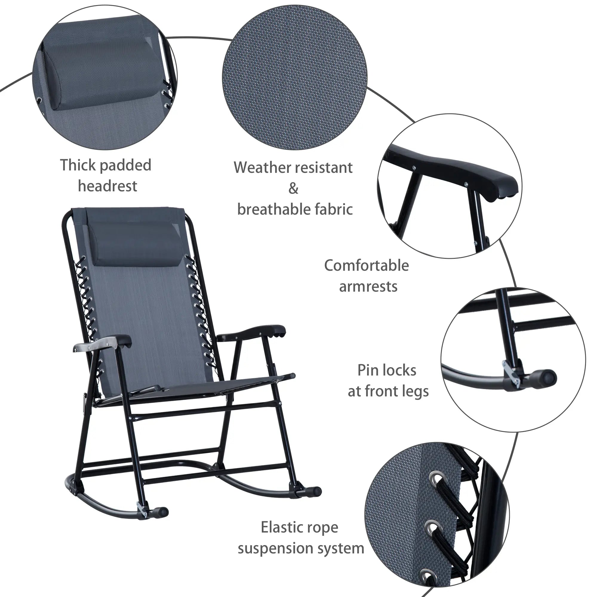 3pc Patio Rocking Chair Set, Folding Outdoor Chairs, Table, Grey Outdoor Rocking Chairs at Gallery Canada
