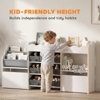 Organisateur de rangement pour jouets d'enfants, bibliothèque avec 8 bacs en tissu, 2 tiroirs roulants, blanc