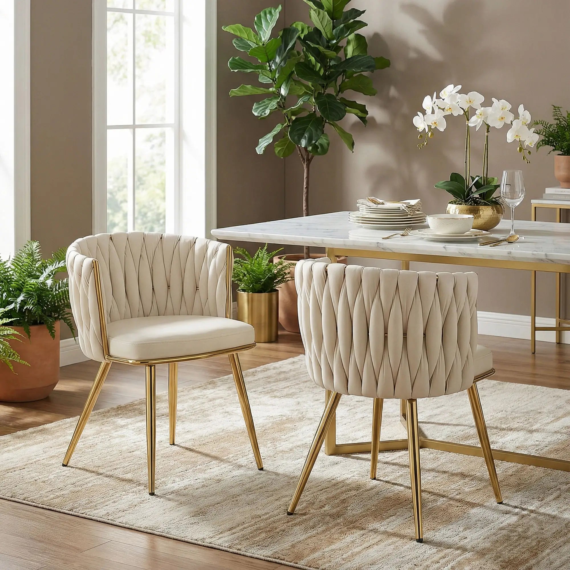 Modern Dining Chairs Set Of 2, Velvet Upholstered With Metal Legs, Cream White Dining Table Sets at Gallery Canada
