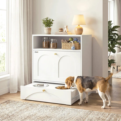 Dog Feeding Station, Food Storage Cabinet, 2 Elevated Bowls, White, White Dog Bowls at Gallery Canada