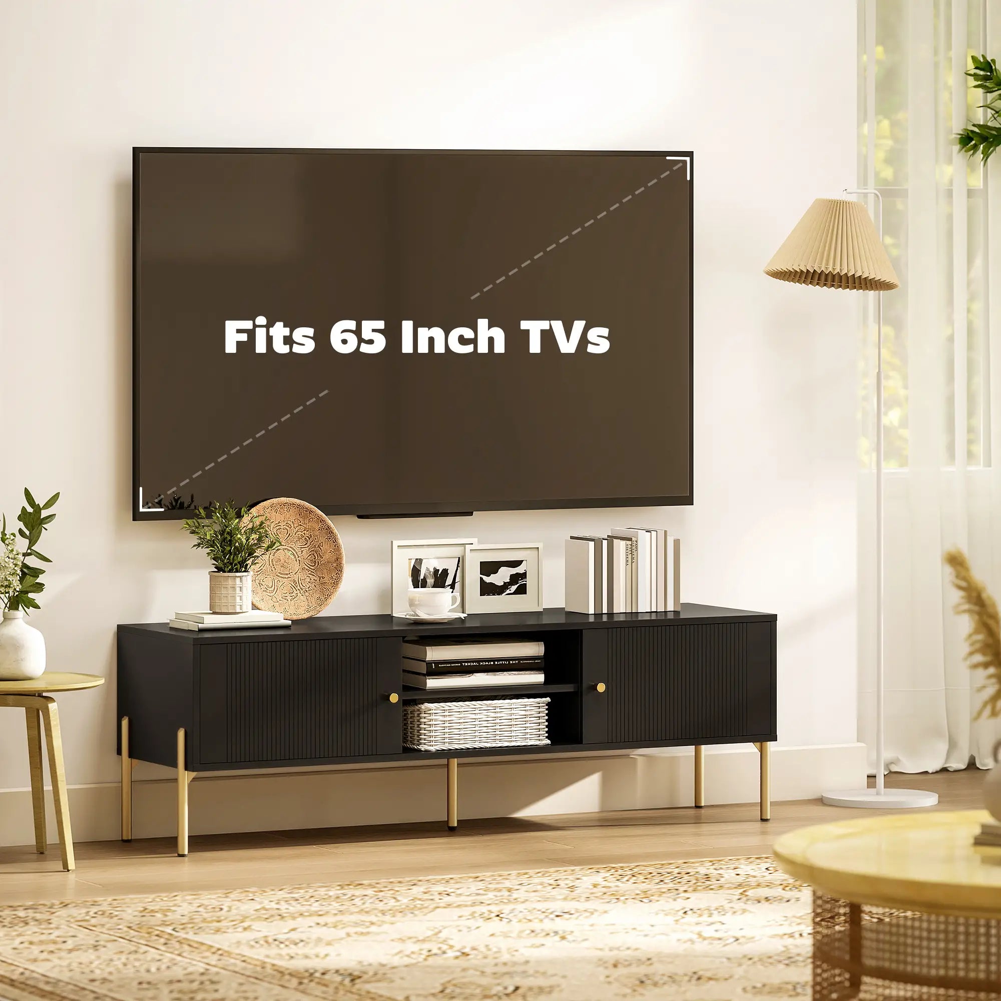 TV Stand for 65 Inch TVs, Entertainment Center with Shelves, Black TV Stands at Gallery Canada