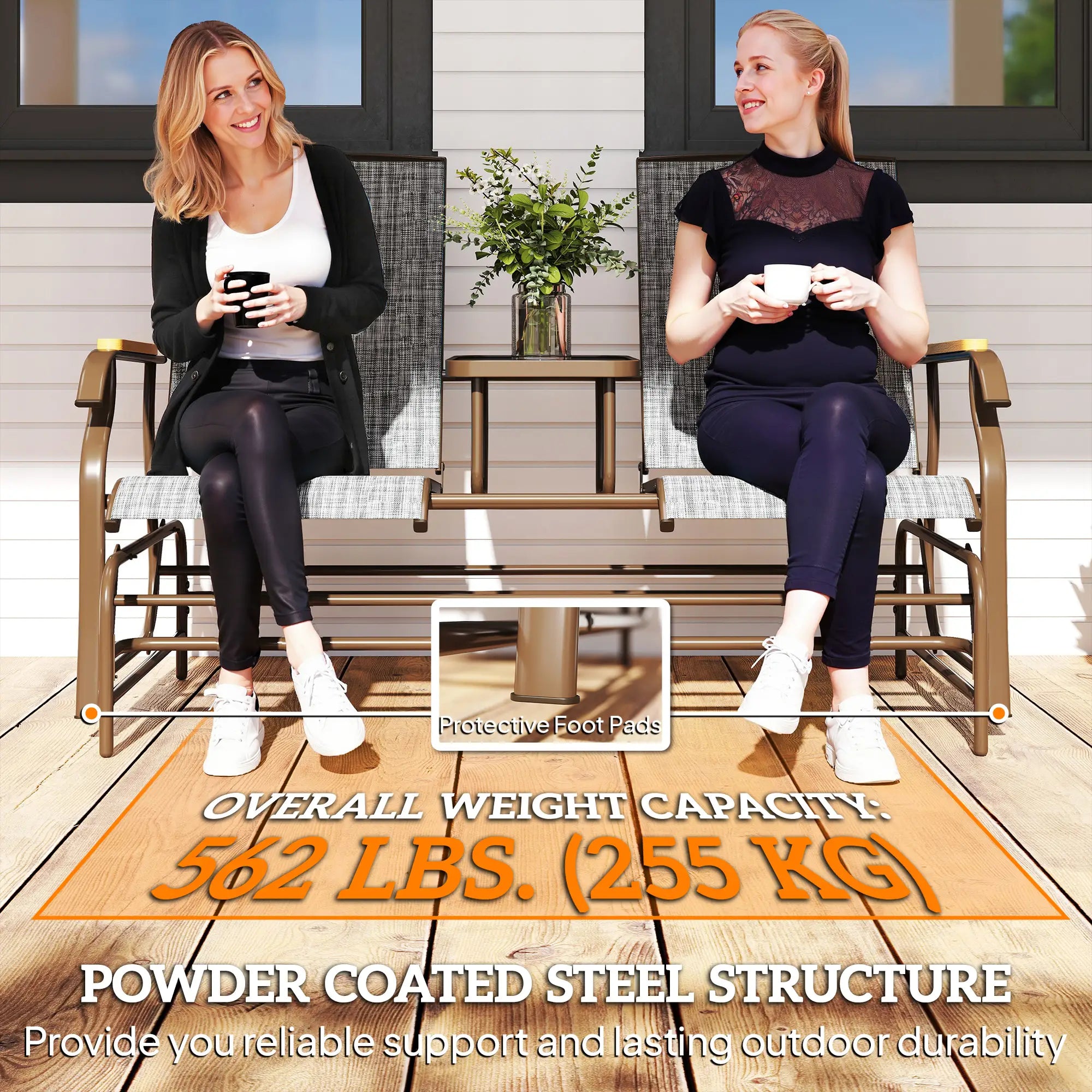 2-Person Outdoor Glider Bench, Swing Chair with Mesh, Table, Steel Frame Outdoor Gliders at Gallery Canada