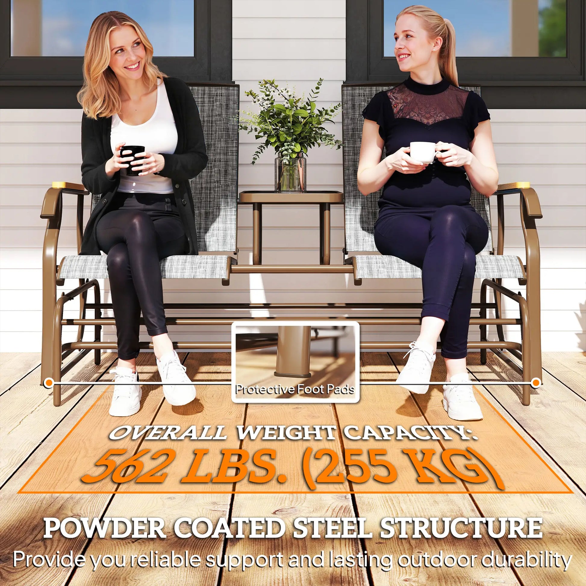 2-Person Outdoor Glider Bench, Swing Chair with Mesh, Table, Steel Frame Outdoor Gliders at Gallery Canada