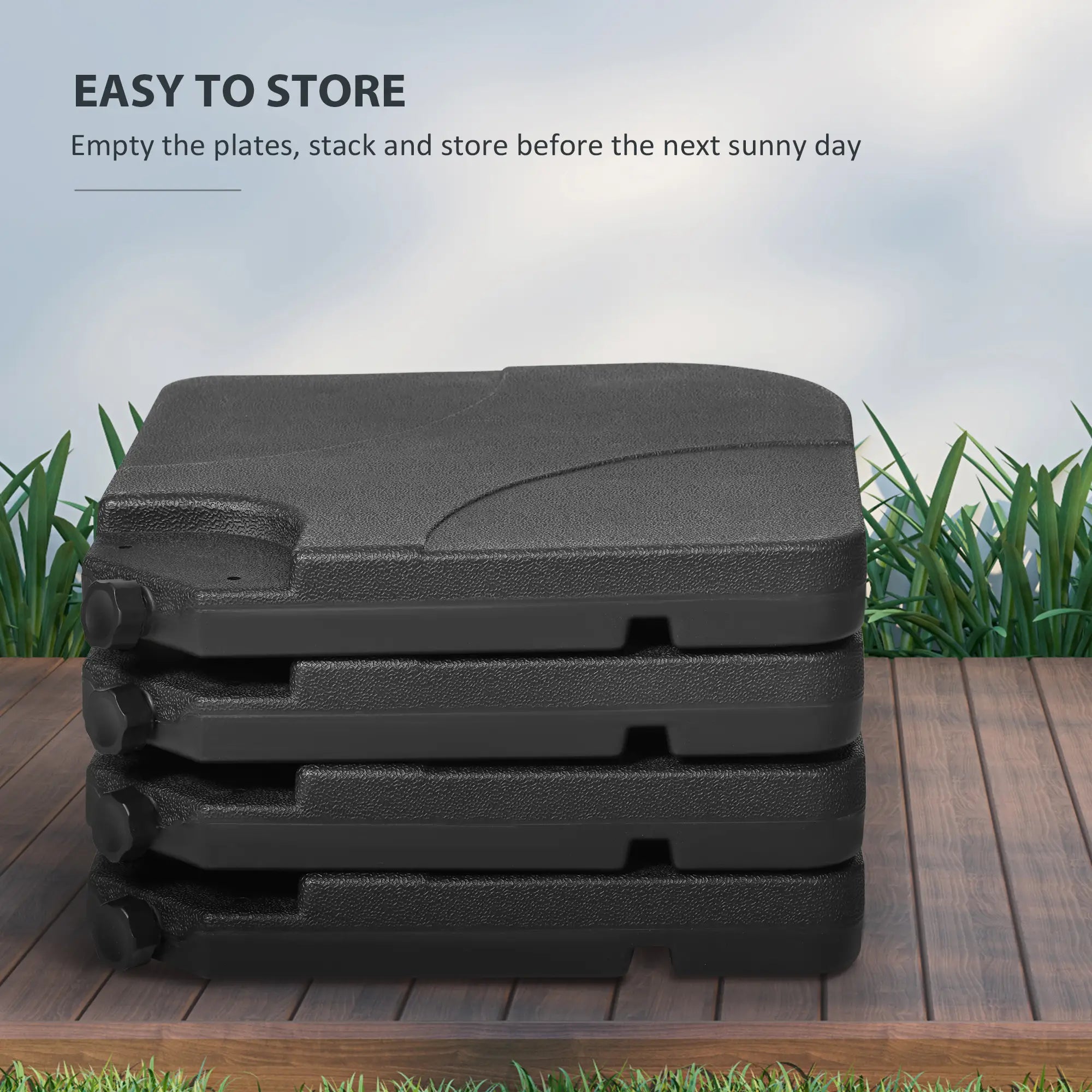 4 Piece Umbrella Base Stand, U Locking, 132 lb Water or 172 lb Sand, Black Umbrella Bases at Gallery Canada