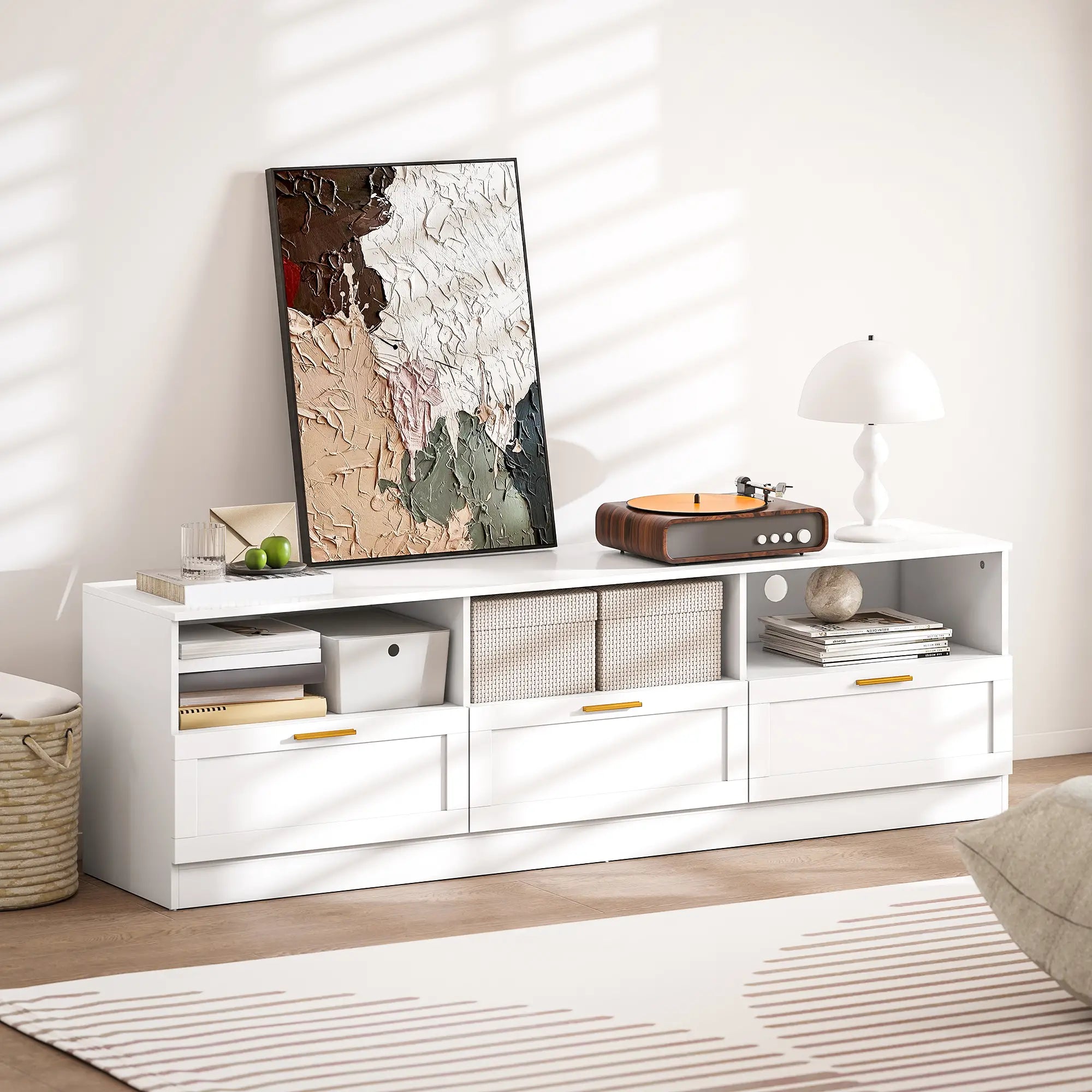 TV Stand with Storage, Entertainment Center, 85 Inch, White TV Stands at Gallery Canada