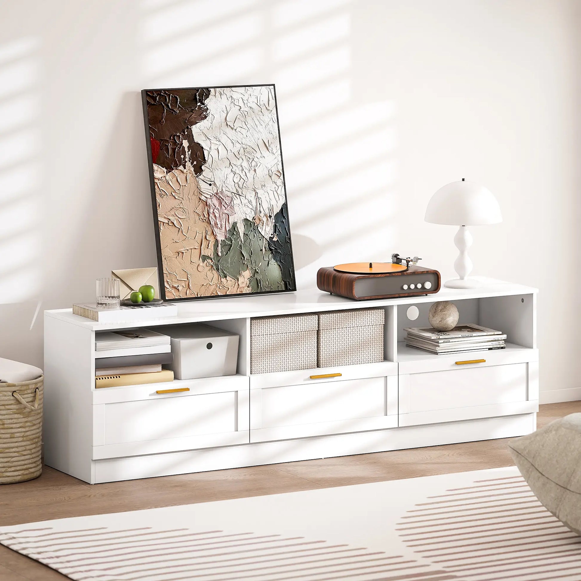 TV Stand with Storage, Entertainment Center, 85 Inch, White TV Stands at Gallery Canada