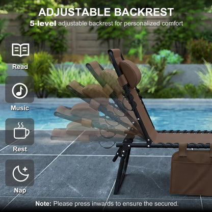 Outdoor Folding Chaise Lounge, Adjustable Backrest, Removable Pillow, Brown Lounger Chairs at Gallery Canada