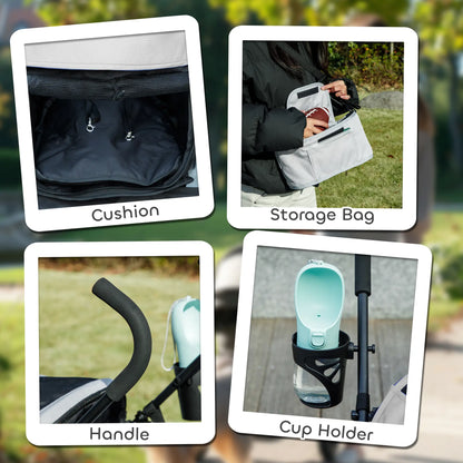 Foldable Dog Stroller, Lightweight, Storage Bag, Cup Holder, Light Grey Dog Bike Trailers & Strollers at Gallery Canada
