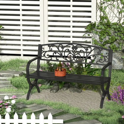 50" 2-Seater Garden Bench, Cast Iron Loveseat, Black Outdoor Benches at Gallery Canada