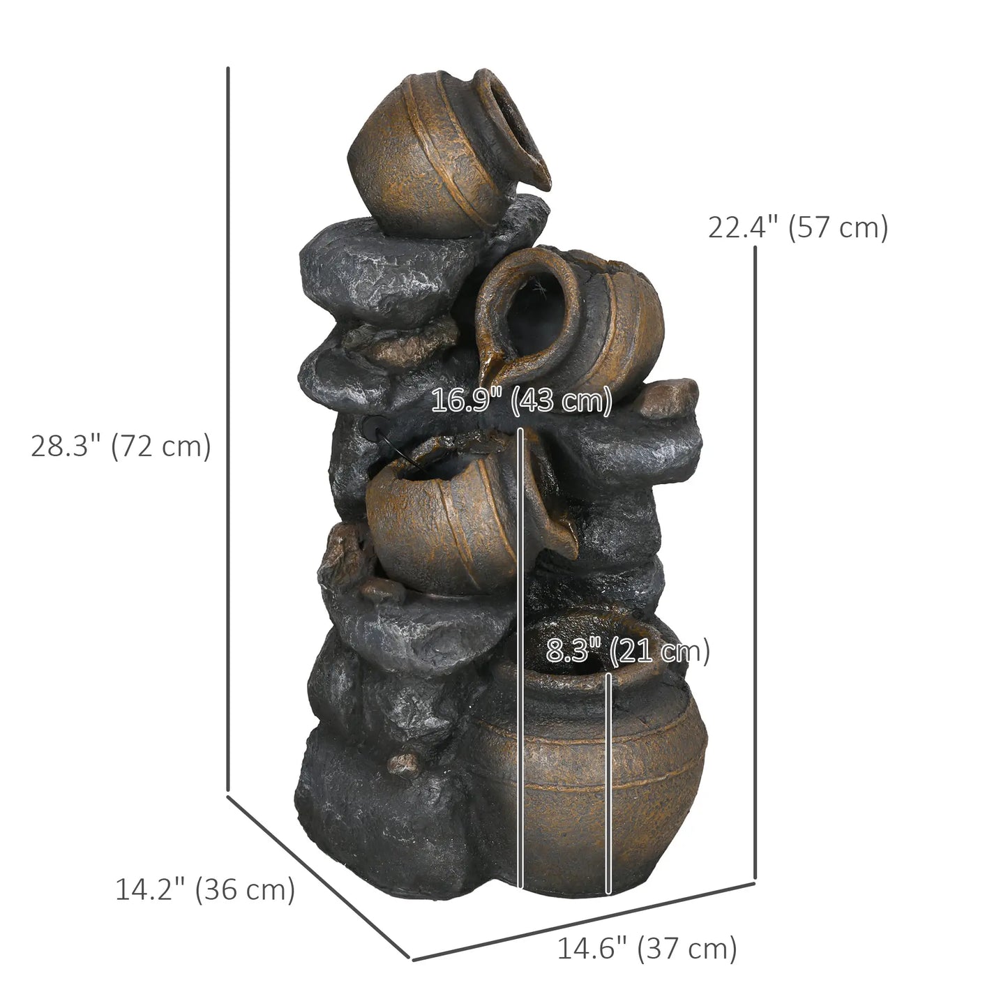 28.3" Solar Water Fountain, 4-Tier Resin Cascading Jars with LED Lights Water Fountains at Gallery Canada