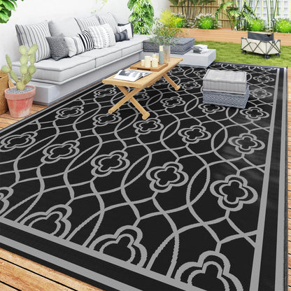 9' x 18' Outdoor RV Rug, Reversible Patio Floor Mat, Black and Grey Garden Decor at Gallery Canada