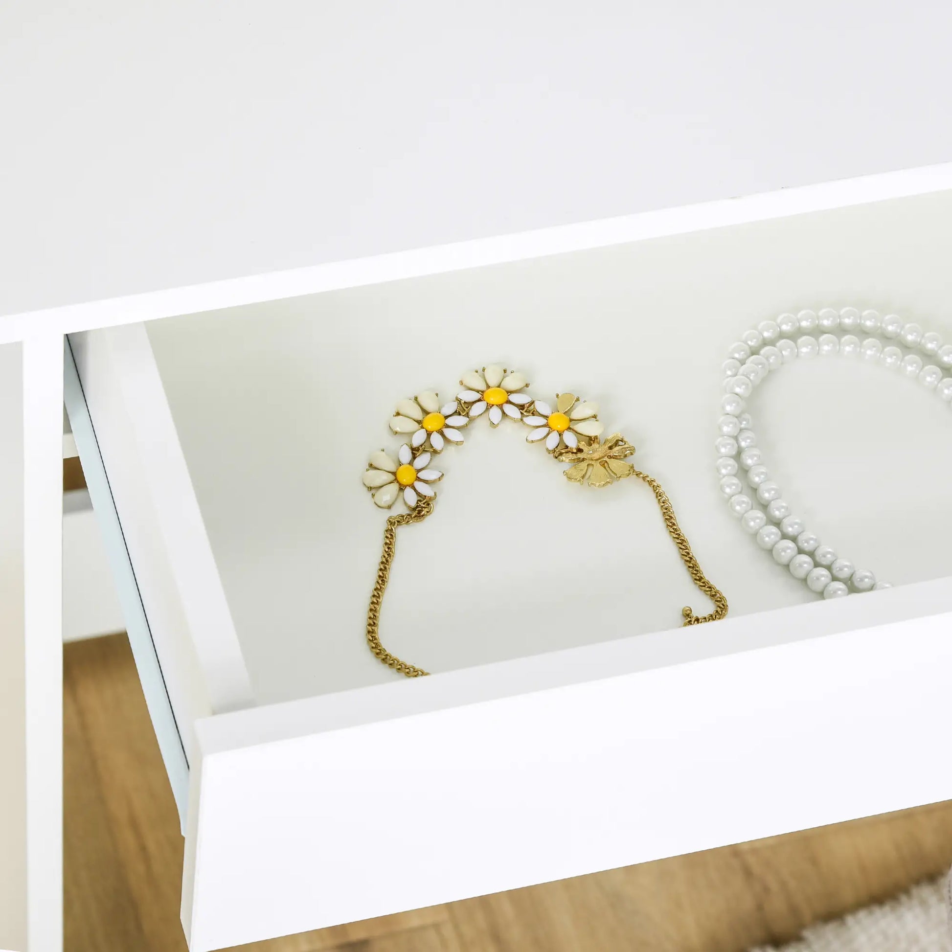 Wood Dressing Table With Makeup Mirror, Big Drawers, Open Shelf, White Dressing & Vanity Tables at Gallery Canada