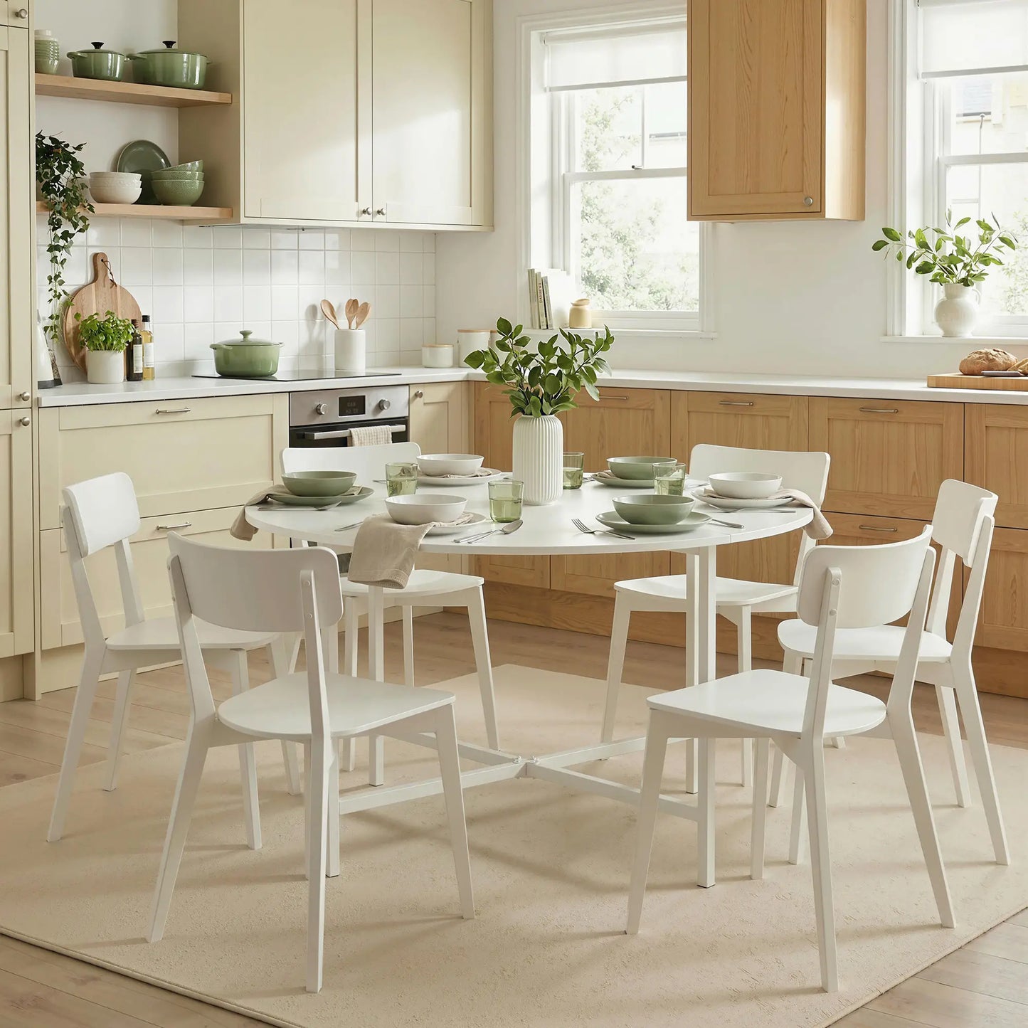 47" Round Drop Leaf Dining Table, Steel Frame, For 3-6 People, White Dining Tables at Gallery Canada