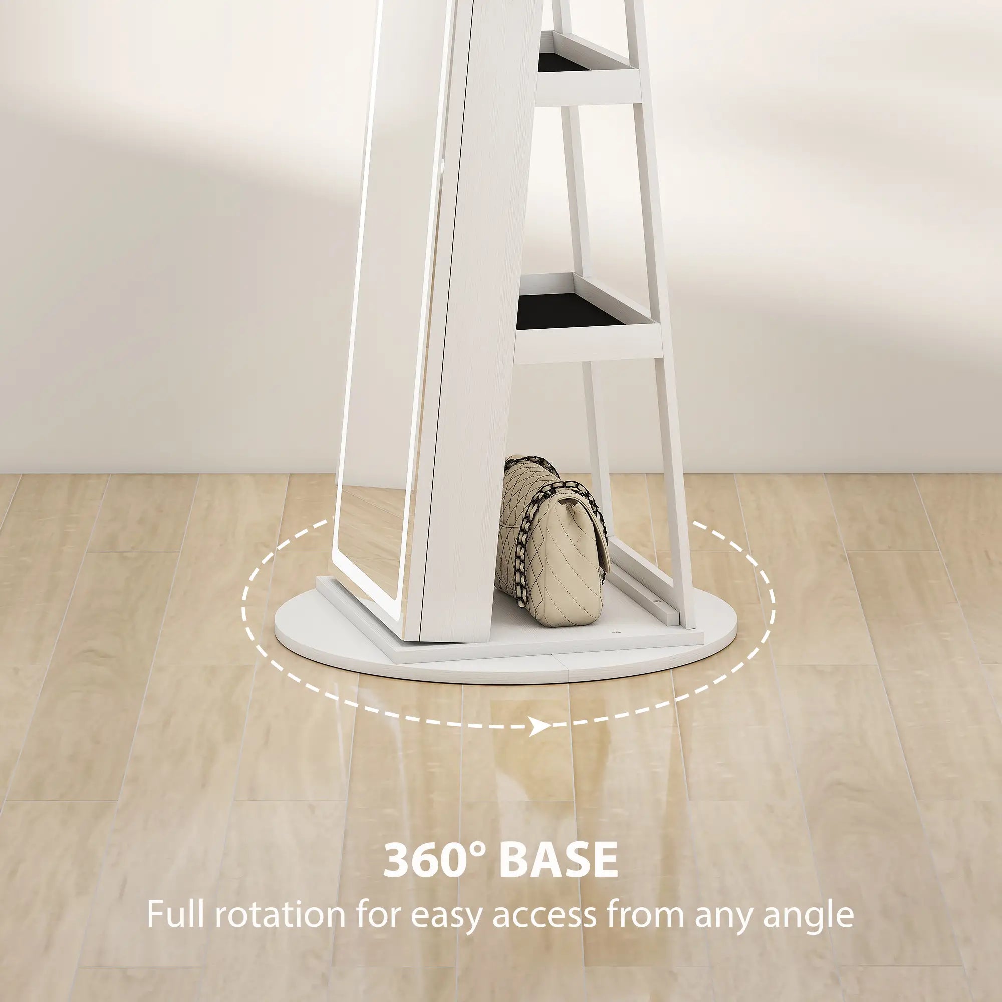 360° Swivel Jewelry Cabinet, Full Length Mirror, Lockable, LED Lights, White Jewelry Armoire & Jewellery Mirror Cabinets at Gallery Canada