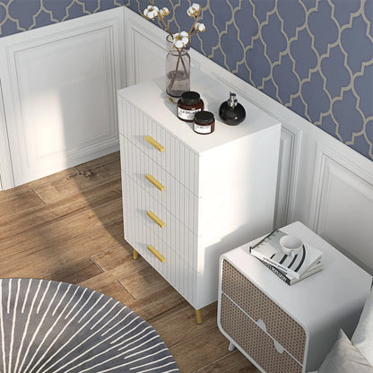 4 Drawer Cabinet, Bedroom Chest of Drawers, Aluminium Legs, Gold Handles, White Storage Cabinets at Gallery Canada
