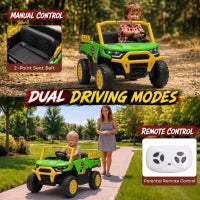 Tracteur Électrique pour Enfants 12V, Télécommande, Double Moteur, Vert