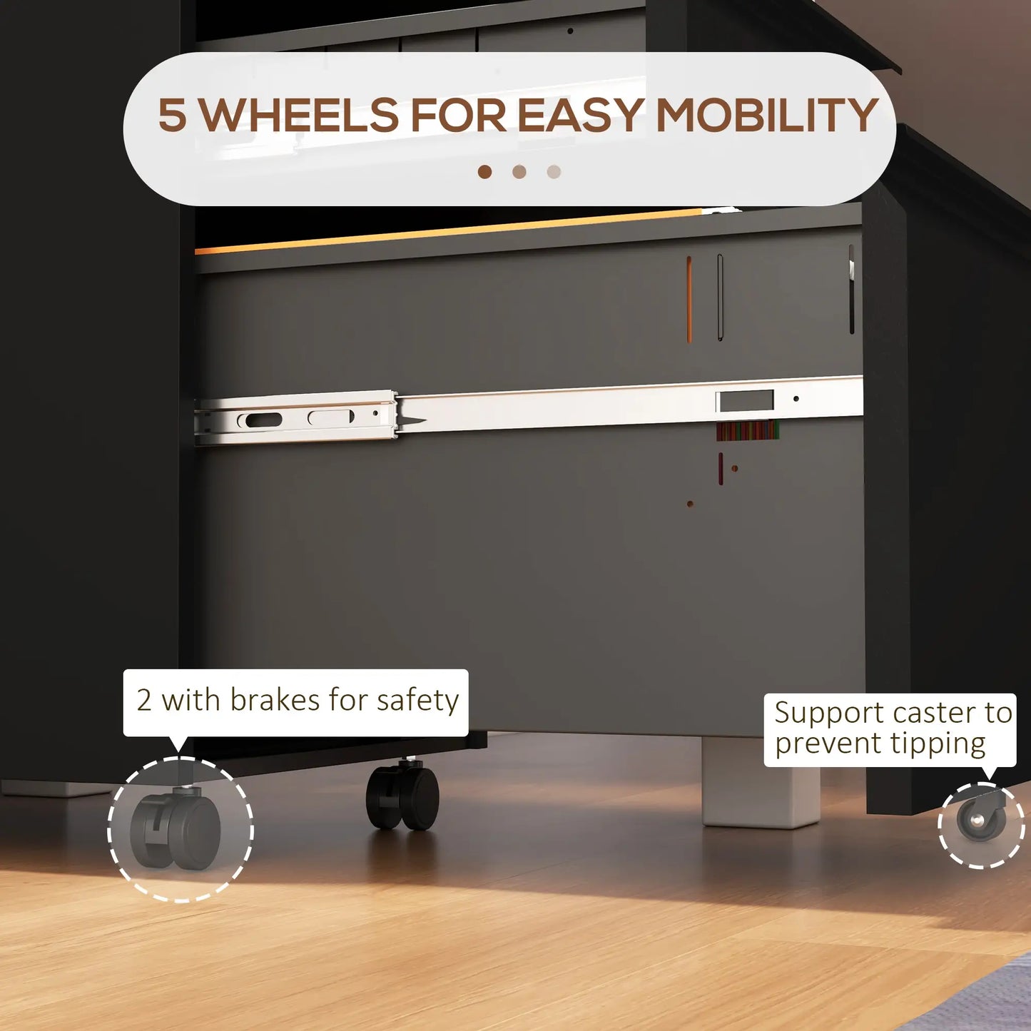 3 Drawer File Cabinet with Lock, Steel, 5 Wheels, Black Office Cabinets & Cupboards at Gallery Canada