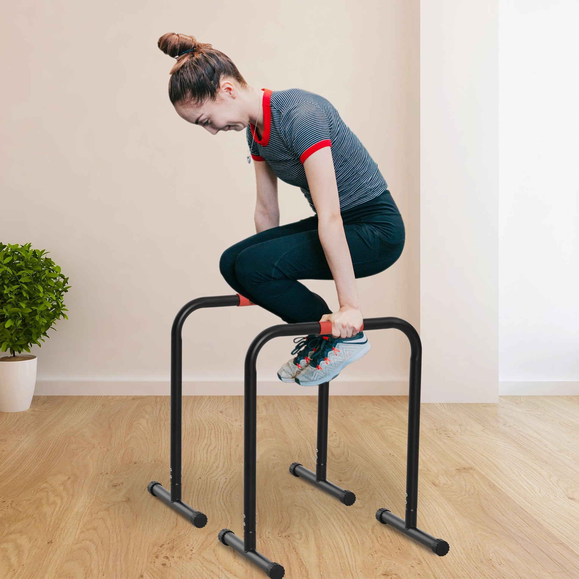 Set of 2 Dip Bars, Full Body Strength Training Station, Black More-Strength Training Equipment at Gallery Canada