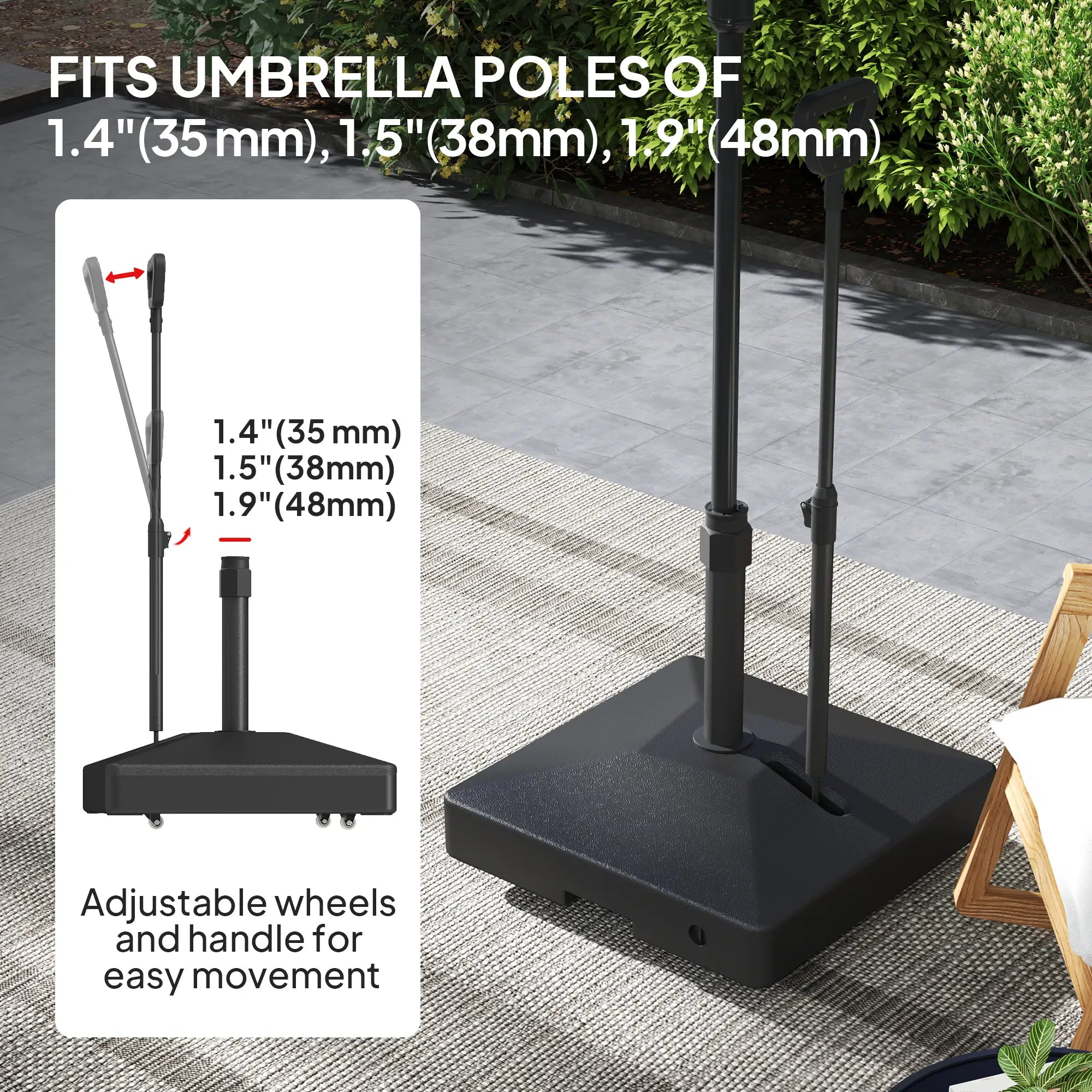 Adjustable Wheel Patio Umbrella Base, 121lbs Stand, 99lbs Water, Black Umbrella Bases at Gallery Canada
