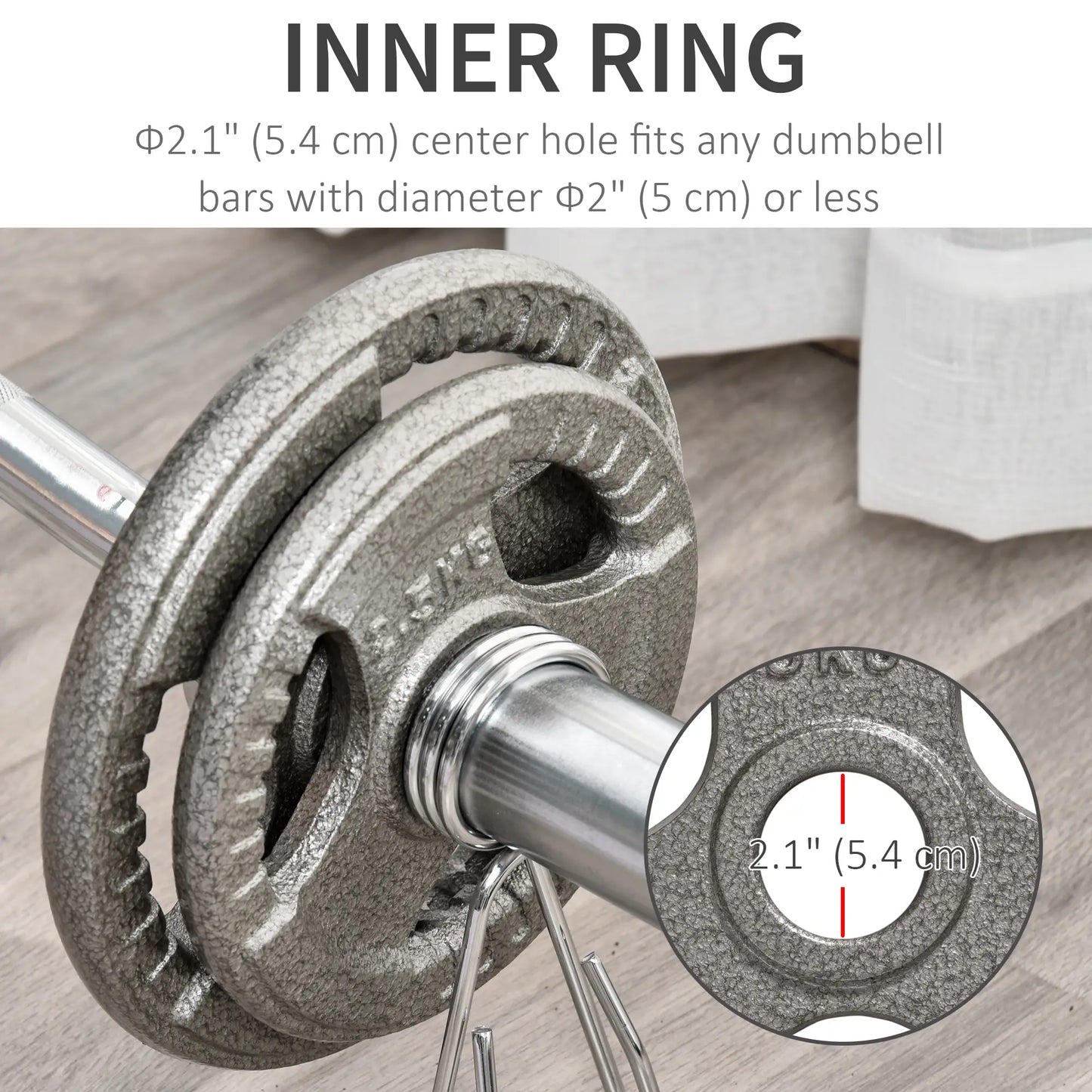 Set of 4 Dumbbell Plates, 2"/5cm Hole, 33 lbs, 2 x 11 lbs, 2 x 5.5 lbs, Silver Dumbbells & Barbells at Gallery Canada