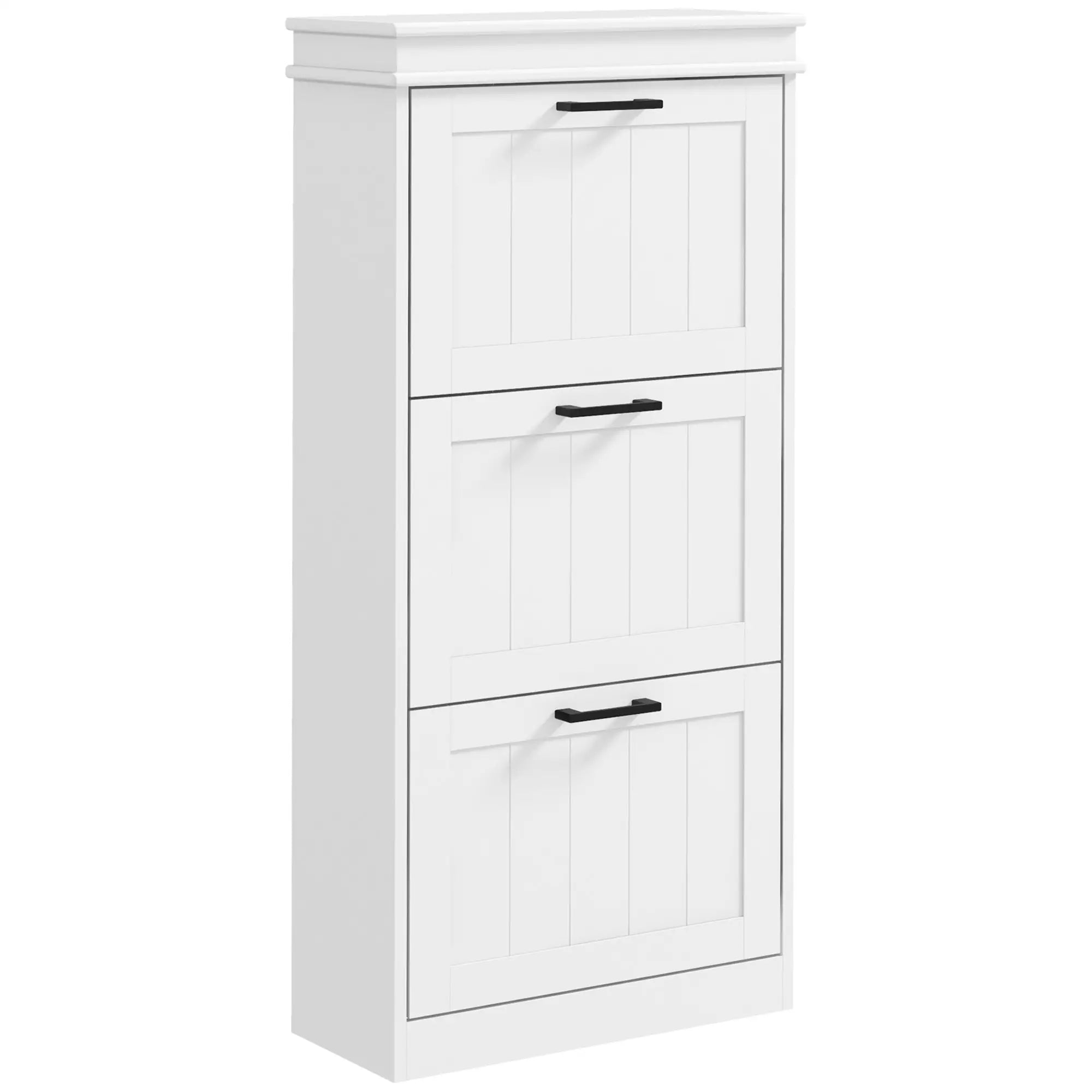 Slim Shoe Cabinet, 3 Flip Drawers, Adjustable Shelves, 15 Pairs, White Shoe Storage Cabinets & Racks at Gallery Canada
