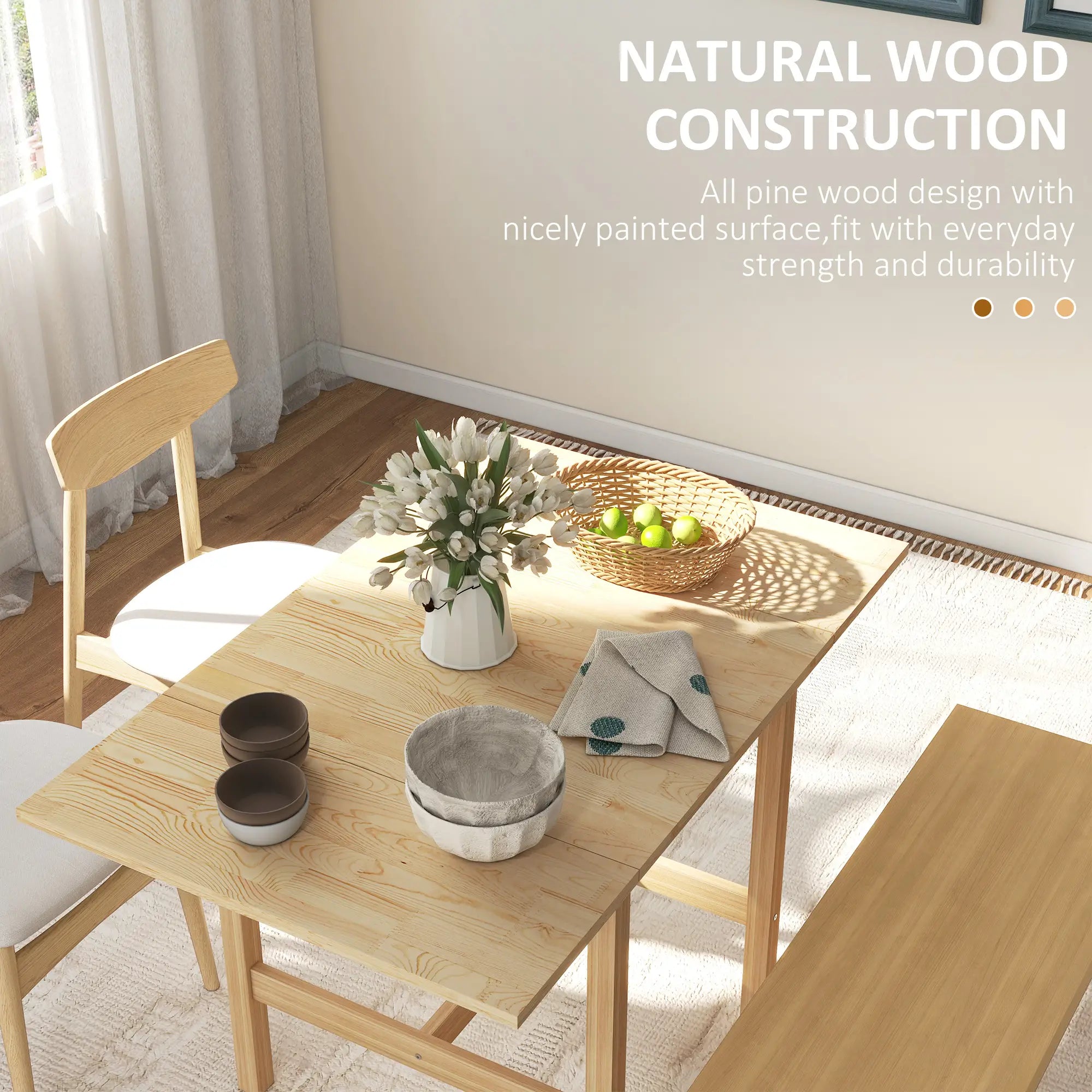 Solid Wood Kitchen Table, Farmhouse Drop Leaf, Folding Dining Table, Nature Wood Dining Tables at Gallery Canada