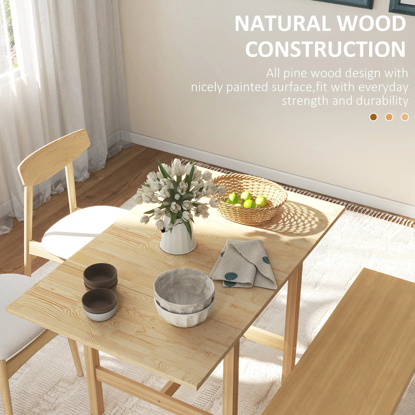Solid Wood Kitchen Table, Farmhouse Drop Leaf, Folding Dining Table, Nature Wood Dining Tables at Gallery Canada