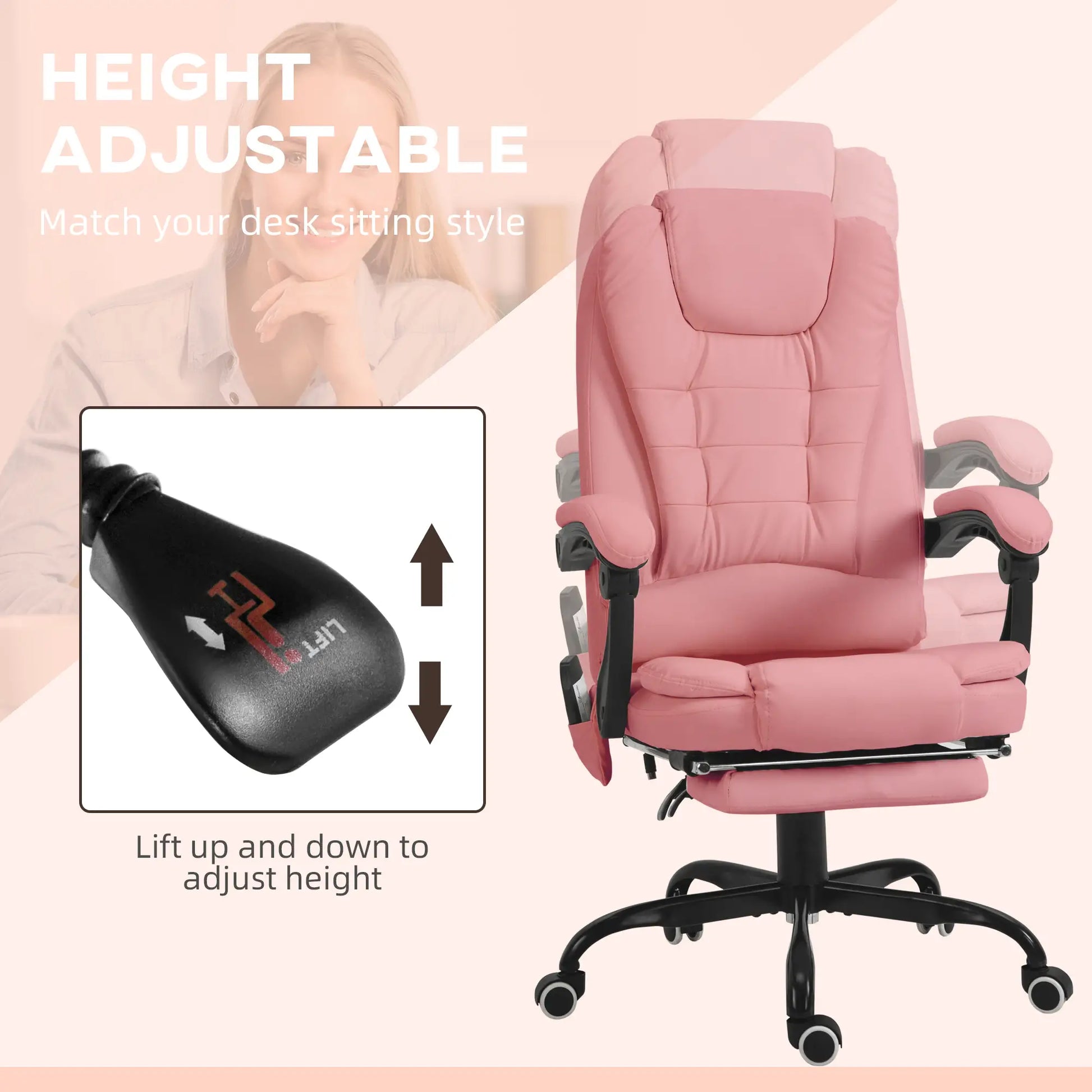 7-Point Vibrating Massage Chair, Reclining with Footrest, Pink Massage Chairs at Gallery Canada