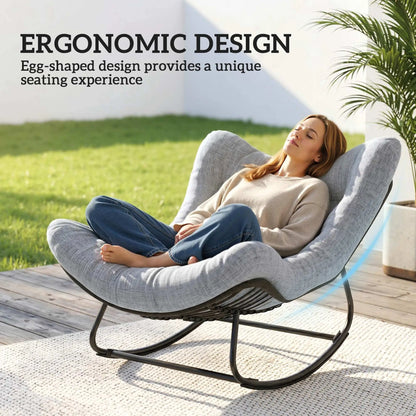 Oversized Rattan Egg Chair, Outdoor Rocking Chair with Cushion, Dark Grey Patio Chairs at Gallery Canada