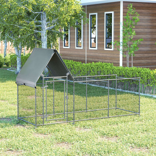 Walk In Chicken Run, Large Galvanized Chicken Coop, Hen Poultry House Cage, Rabbit Hutch Metal Enclosure with Water-Resist Cover for Outdoor Backyard Farm, 119" x 42" x 68" - Gallery Canada