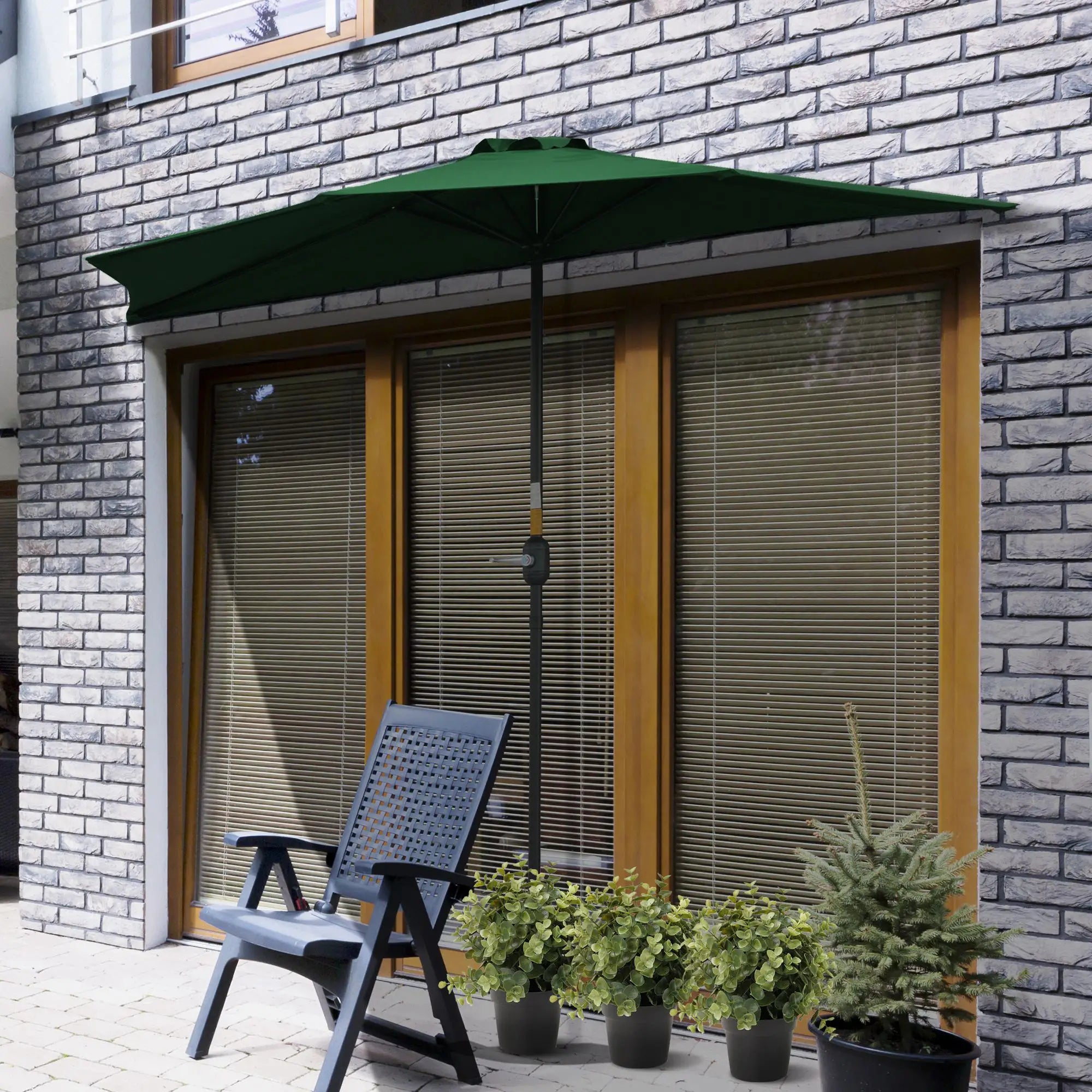 9.8ft Half Umbrella, Semi Round Patio Parasol, Crank Handle, Top Vent, Green Half Round Umbrellas at Gallery Canada