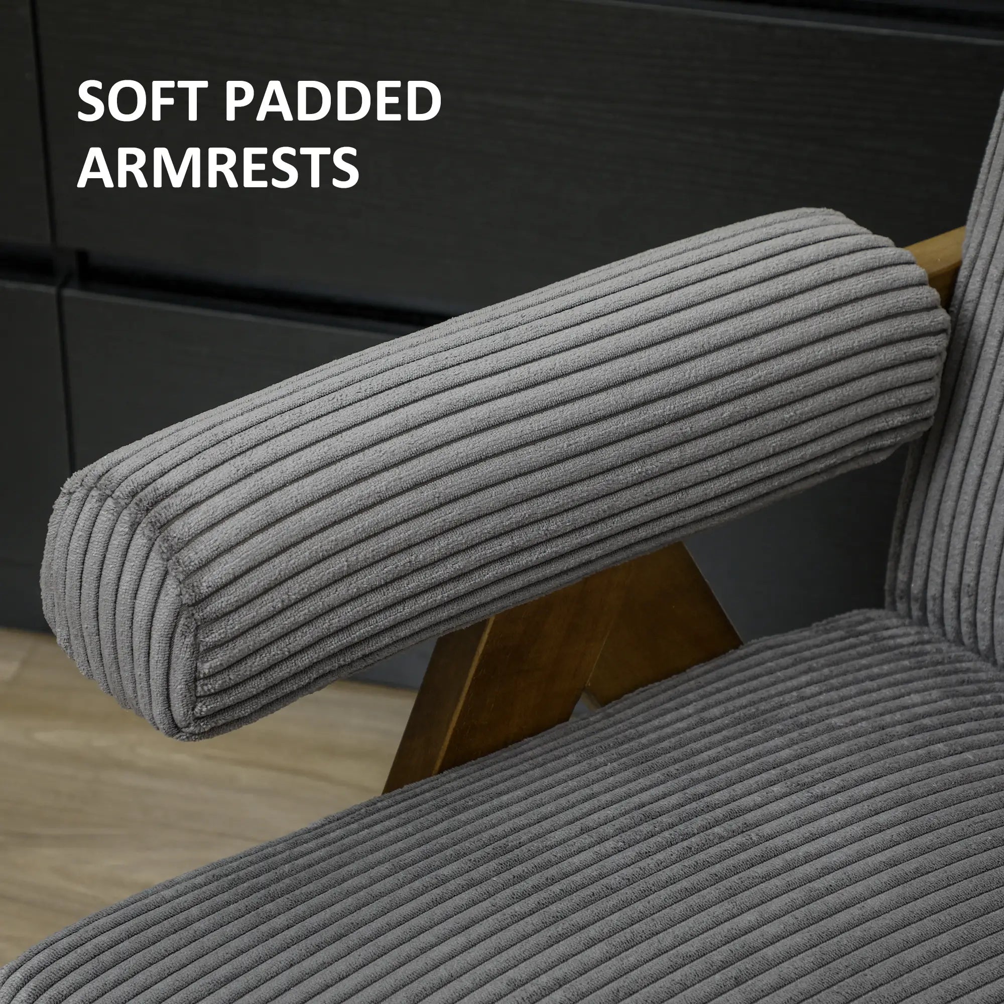 Corduroy Accent Chair, Wide Seat, Soft Padded Armrests, Dark Grey Accent Chairs at Gallery Canada