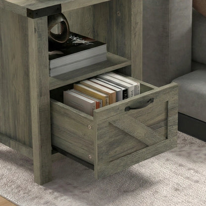 Farmhouse Side Table with Storage, Drawer, Open Shelf, Grey Side Tables at Gallery Canada