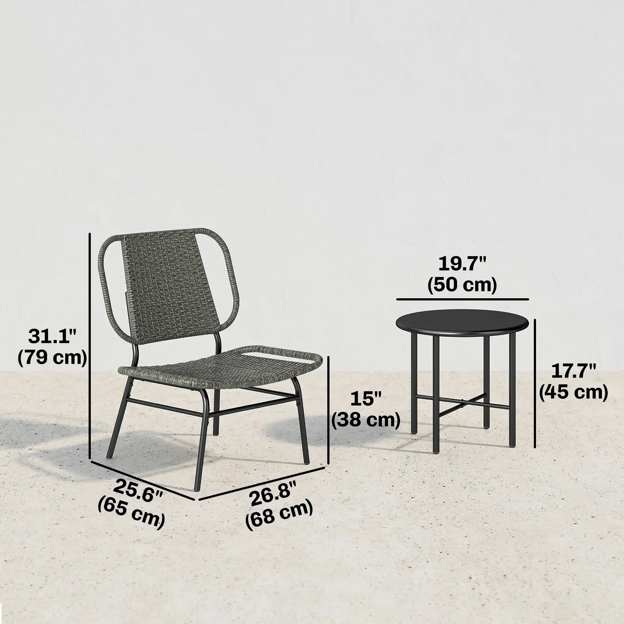 3 Piece Wicker Patio Set, Steel Table, Rattan Outdoor Furniture, Grey Bistro Sets at Gallery Canada