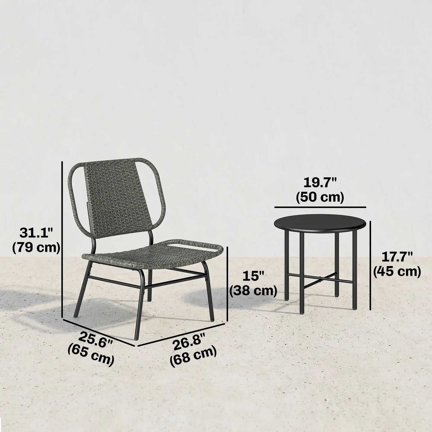 3 Piece Wicker Patio Set, Steel Table, Rattan Outdoor Furniture, Grey Bistro Sets at Gallery Canada