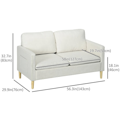 56" 2 Seat Sofa, Modern Love Seat, Upholstered Couch, White 2-Seater Sofas at Gallery Canada