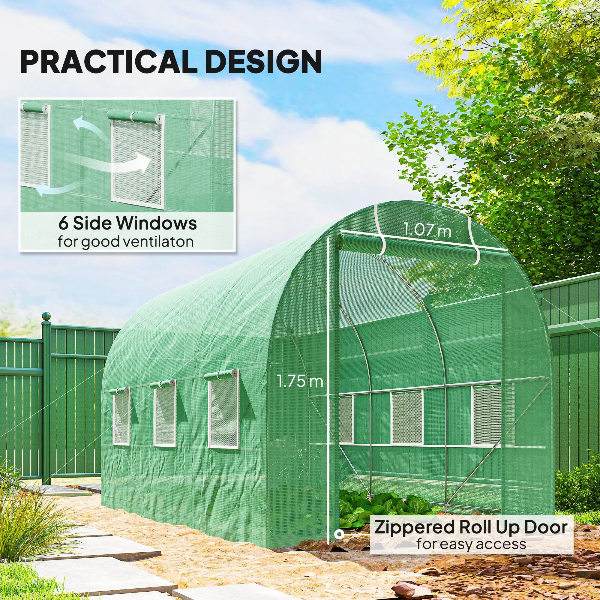 11.5' x 6.6' x 6.6' Walk-in Greenhouse, PE Cover, Roll Up Door, Windows, Green Walk In Greenhouses at Gallery Canada