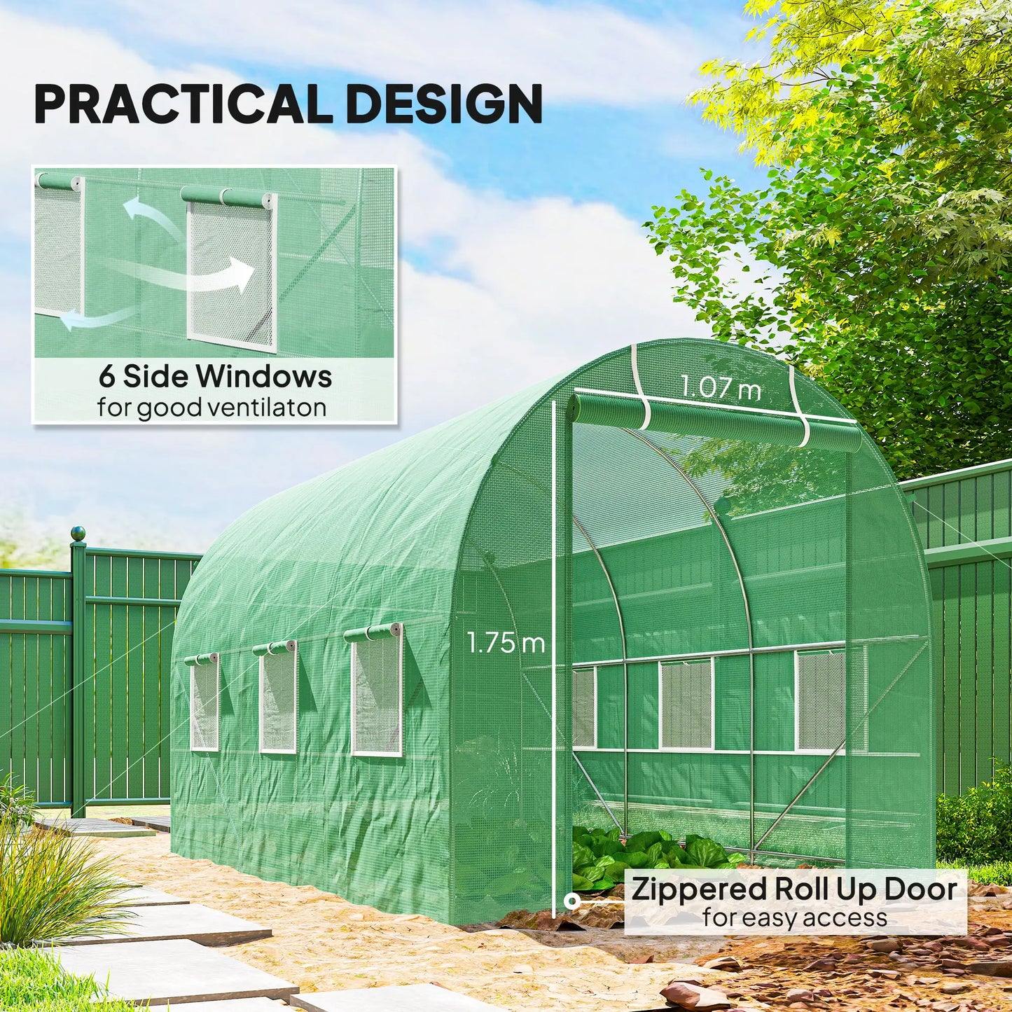 11.5' x 6.6' x 6.6' Walk-in Greenhouse, PE Cover, Roll Up Door, Windows, Green Walk In Greenhouses at Gallery Canada