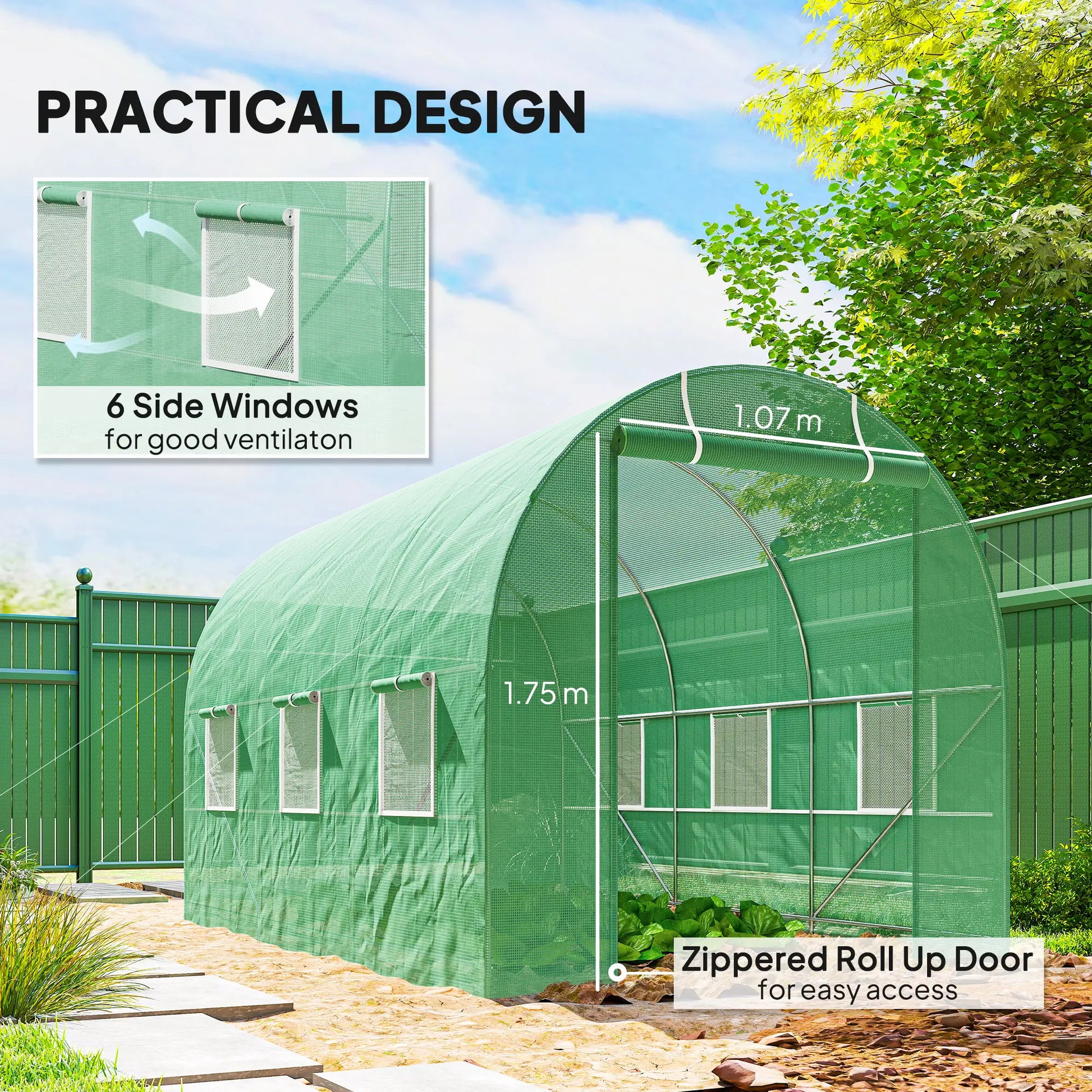 11.5' x 6.6' x 6.6' Walk-in Greenhouse, PE Cover, Roll Up Door, Windows, Green Walk In Greenhouses at Gallery Canada