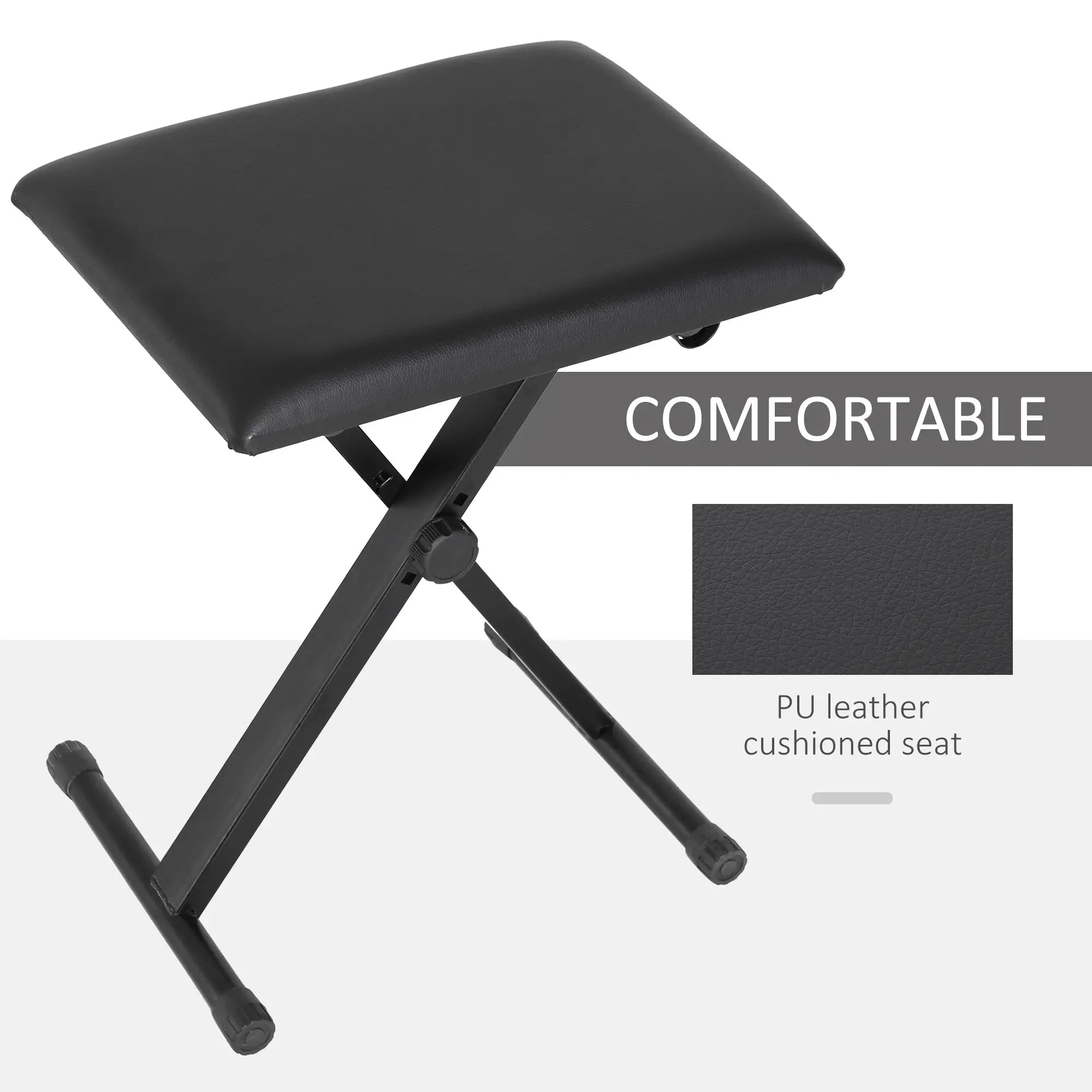 Adjustable Piano Bench, X-Style Folding Stool, Padded Seat, Black Piano Benches at Gallery Canada