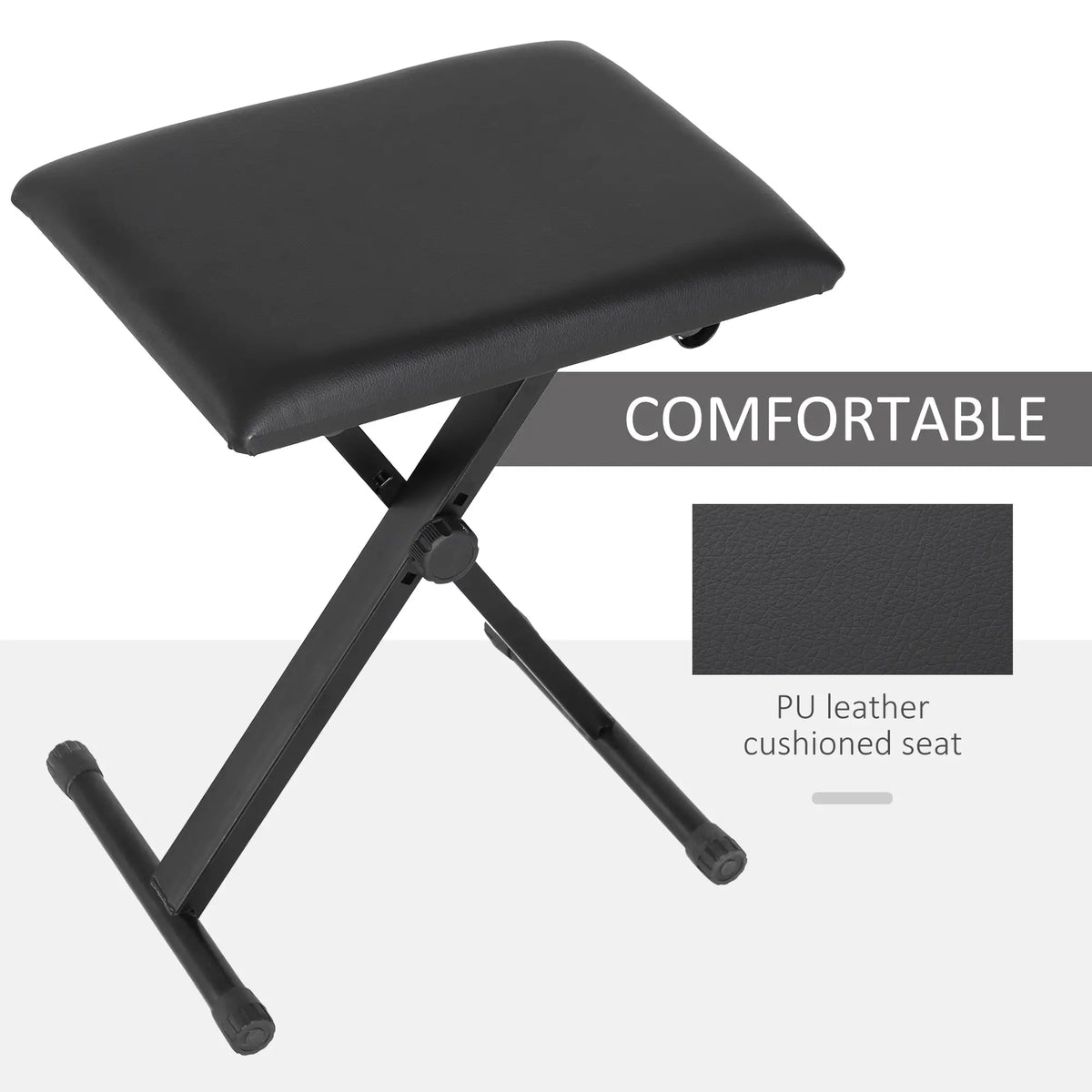 Adjustable Piano Bench, X-Style Folding Stool, Padded Seat, Black Piano Benches at Gallery Canada