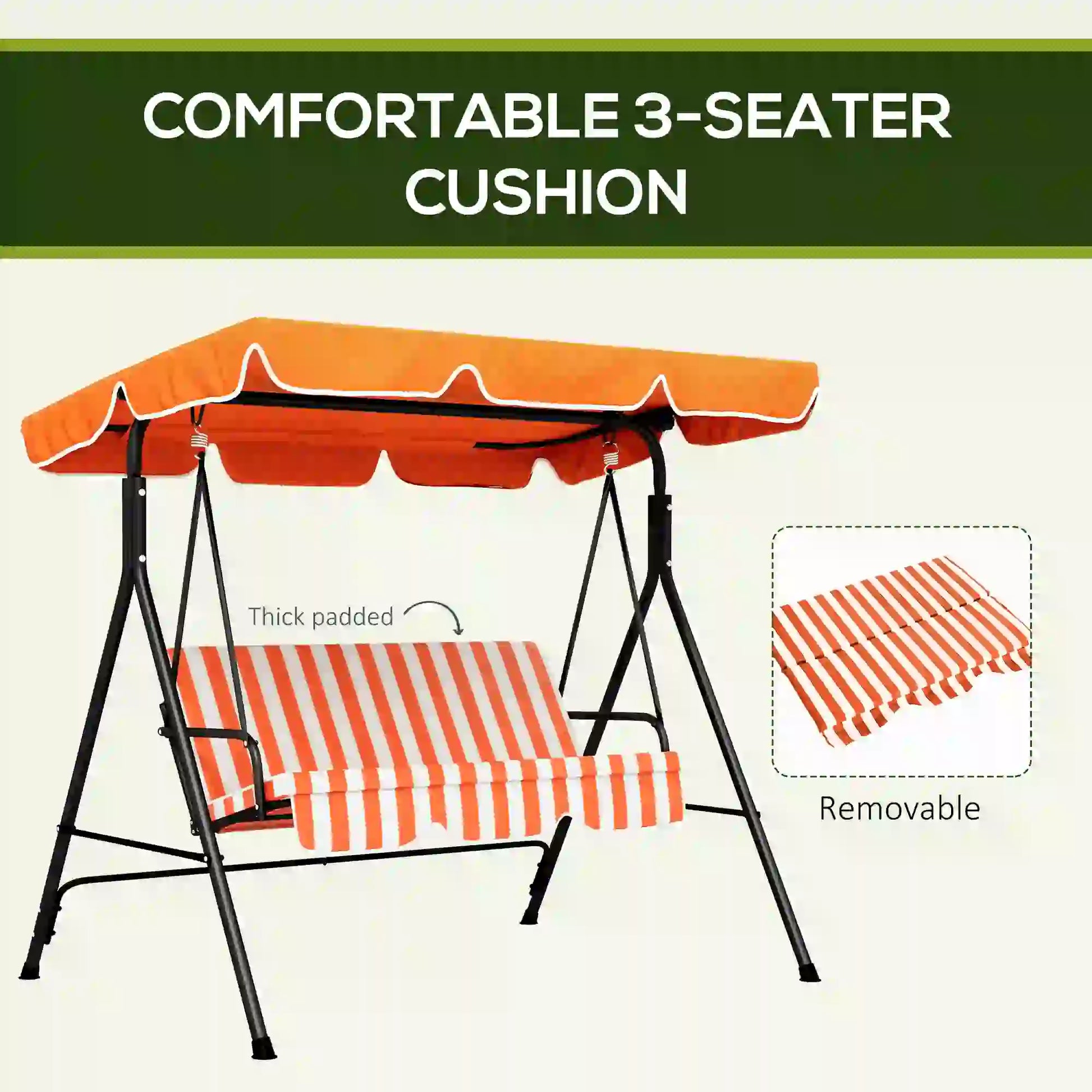 3-Seater Outdoor Porch Swing, Adjustable Canopy, Orange Patio Swings with Stand at Gallery Canada