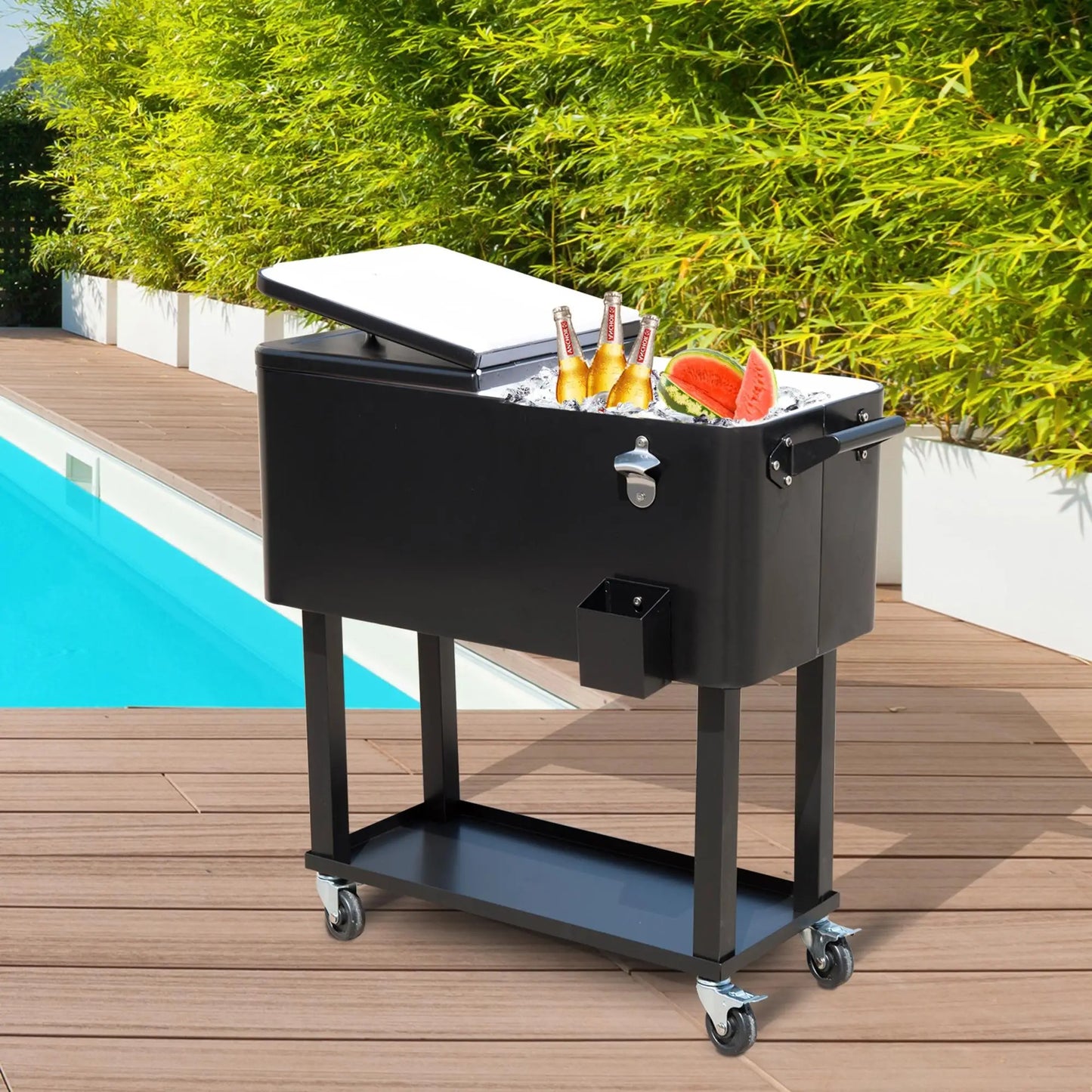 80 Quart Rolling Cooler Cart, Portable Ice Beverage Bin, Outdoor Party, Black Cooler Boxes at Gallery Canada