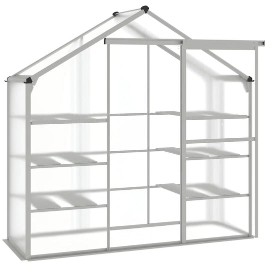 6.3' x 2.3' x 6.1' Outdoor Walk-In Greenhouse, 3-Tier Shelves, Polycarbonate, Aluminum Frame Walk In Greenhouses Silver Frame at Gallery Canada