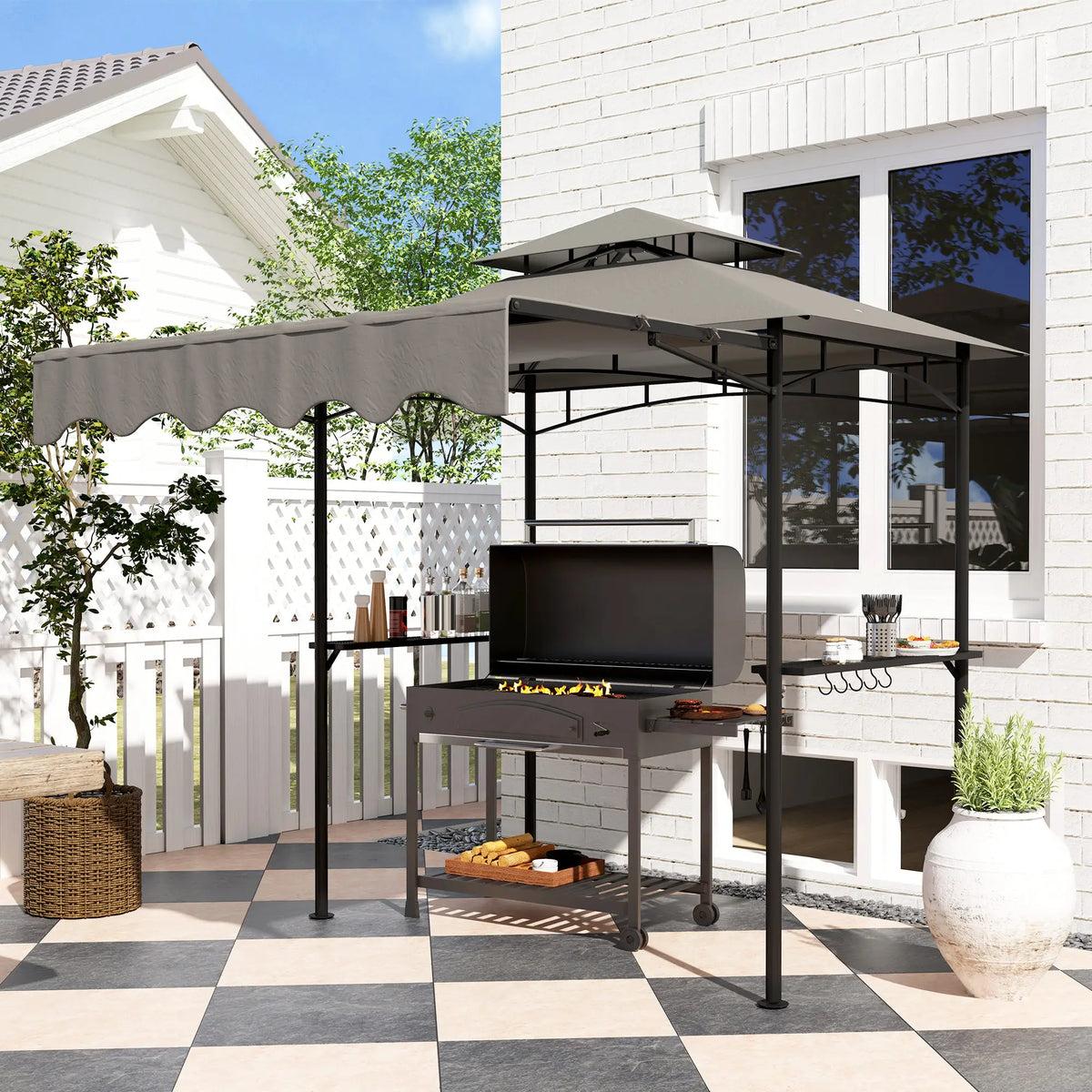 8' x 5' Grill Gazebo, Double Tiered, Light Grey BBQ Grill Gazebos at Gallery Canada