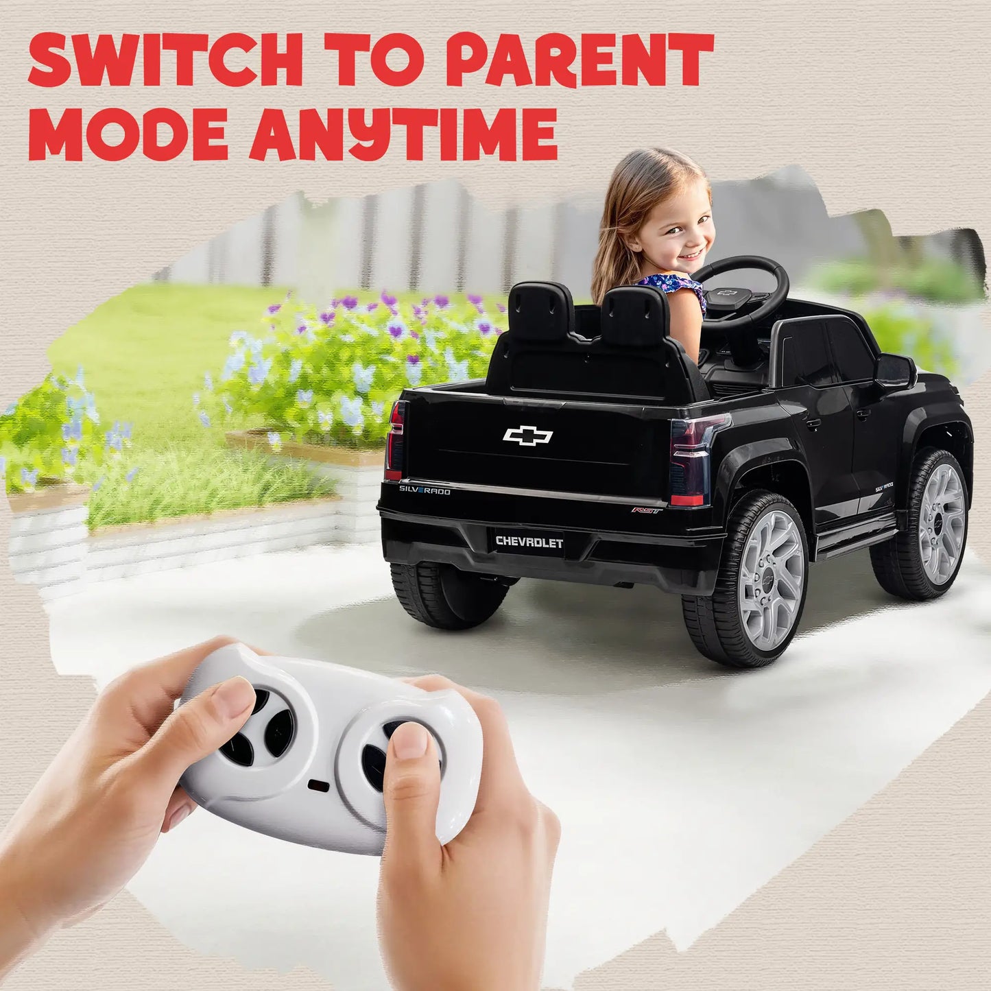 12V Chevrolet Silverado EV RST Licensed Kids Car, Remote, Black Electric Toy Cars at Gallery Canada