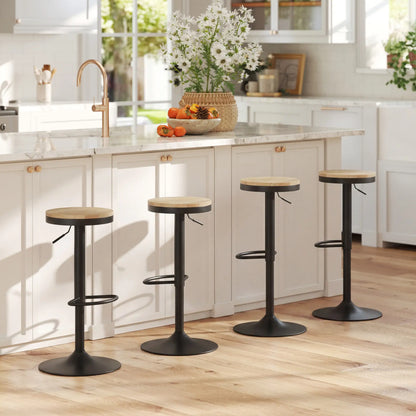 Wood Swivel Barstools Set Of 2, Adjustable Height, Natural Wood And Black, Black Bar Stools at Gallery Canada